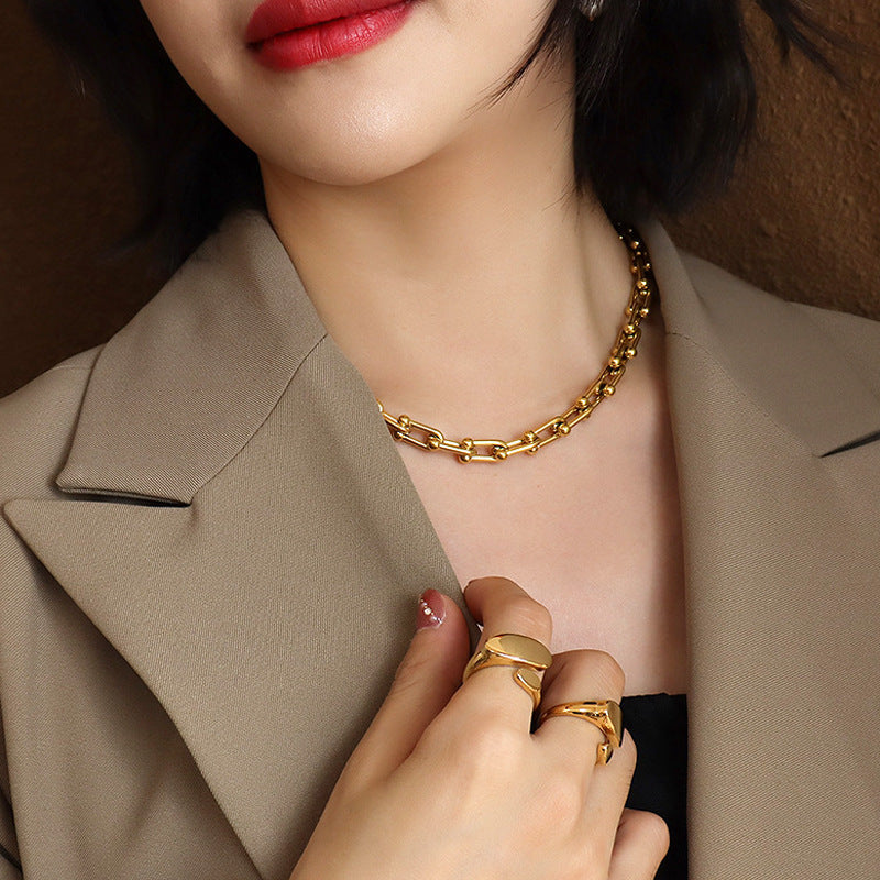 5pcs New Fashion 18K Gold Plated Stainless Steel Jewelry Handmade Chain Necklace Geometric Popular Necklace For Women
