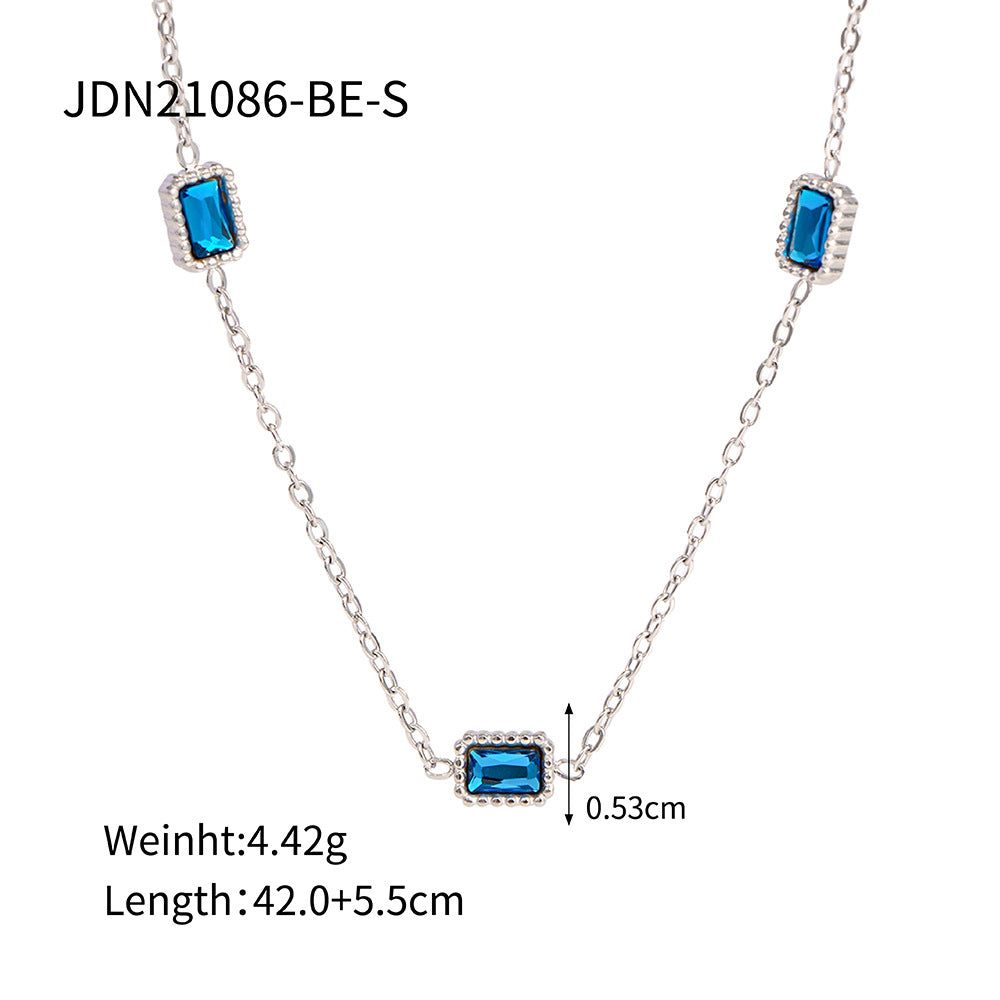 5pcs 14K Gold Stainless Steel Multiple Square Green Zircon Pendant Necklace Fashion Women All Wear Collars