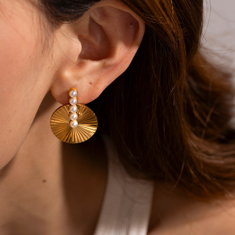 5pcs Geometry Premium Stainless Steel Earrings 18K Gold Stainless Steel Pearl Scalloped Earrings