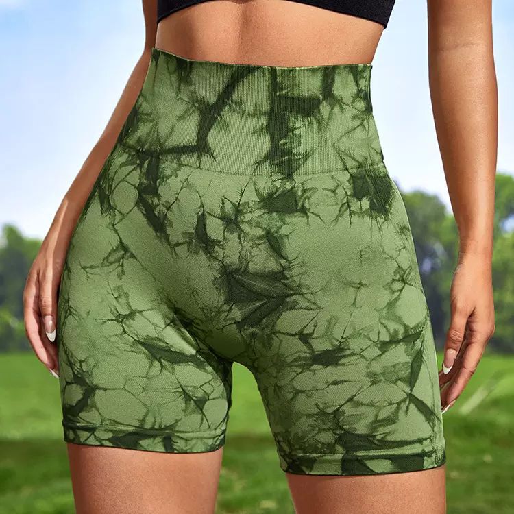 Summer Tie-Dye Three-Point Fitness Pants Women's High Waist And Hip Lift Tight Sports Running Peach Belly Yoga Shorts