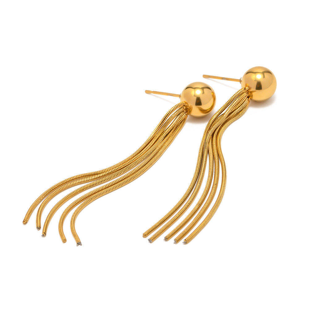 5pcs Women's Fashion All-Match New Titanium Steel Earrings 18K Gold Stainless Steel Beads Long Fringe Earrings Jewelry