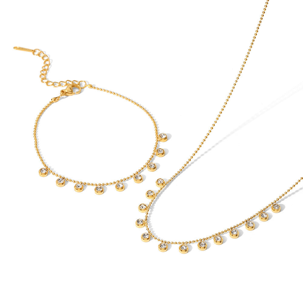 5pcs New Diamond Fringe Choker Fashion All-Match Titanium Steel Necklace White Zircon Stainless Steel Choker Women