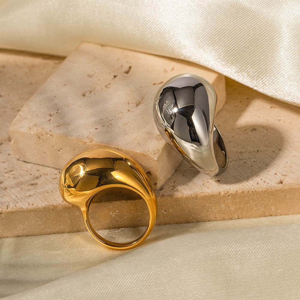 5pcs 18K Gold Exaggerated Version Of Stainless Steel Closed Ring Light Luxury Jewelry