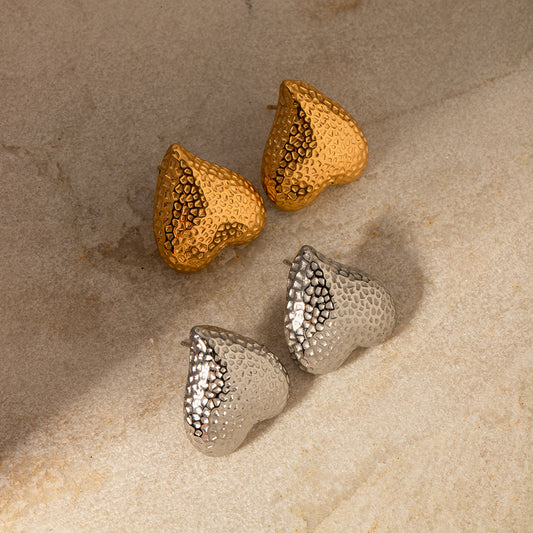 5pcs Accessories 18K Gold Stainless Steel Heart Hammer Earrings Design Stylish Earrings