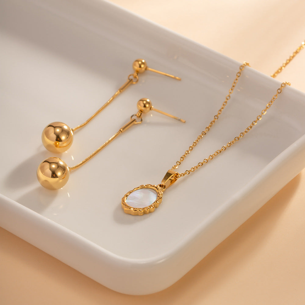 5pcs Style Fashion White Fritillary Inlaid 18K Stainless Steel Pendant Necklace Fashion Non-Fading Necklace Accessories