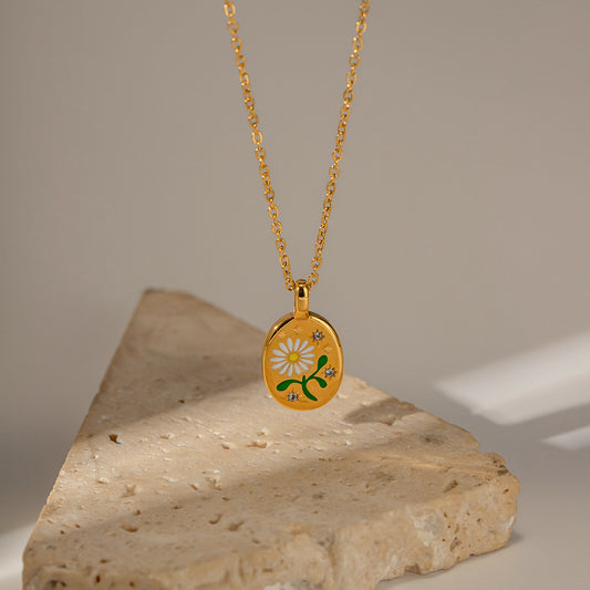 5pcs Style Enamel Wild Daisy Amulet Pendant Necklace Does Not Fade Color Niche Design Accessories