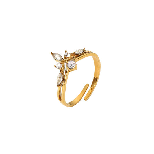 5pcs Same Ring Stainless Steel 18K Gold Plated Opening Irregular White Cubic Zirconia Ring For Women