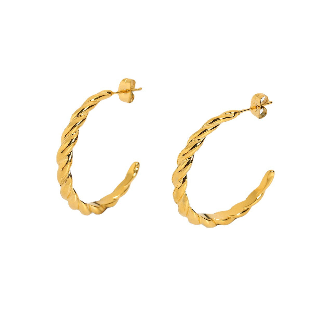 5pcs Women's Twist Horn Earrings 18K Gold Plated Stainless Steel Non-Fade Hoop Earrings