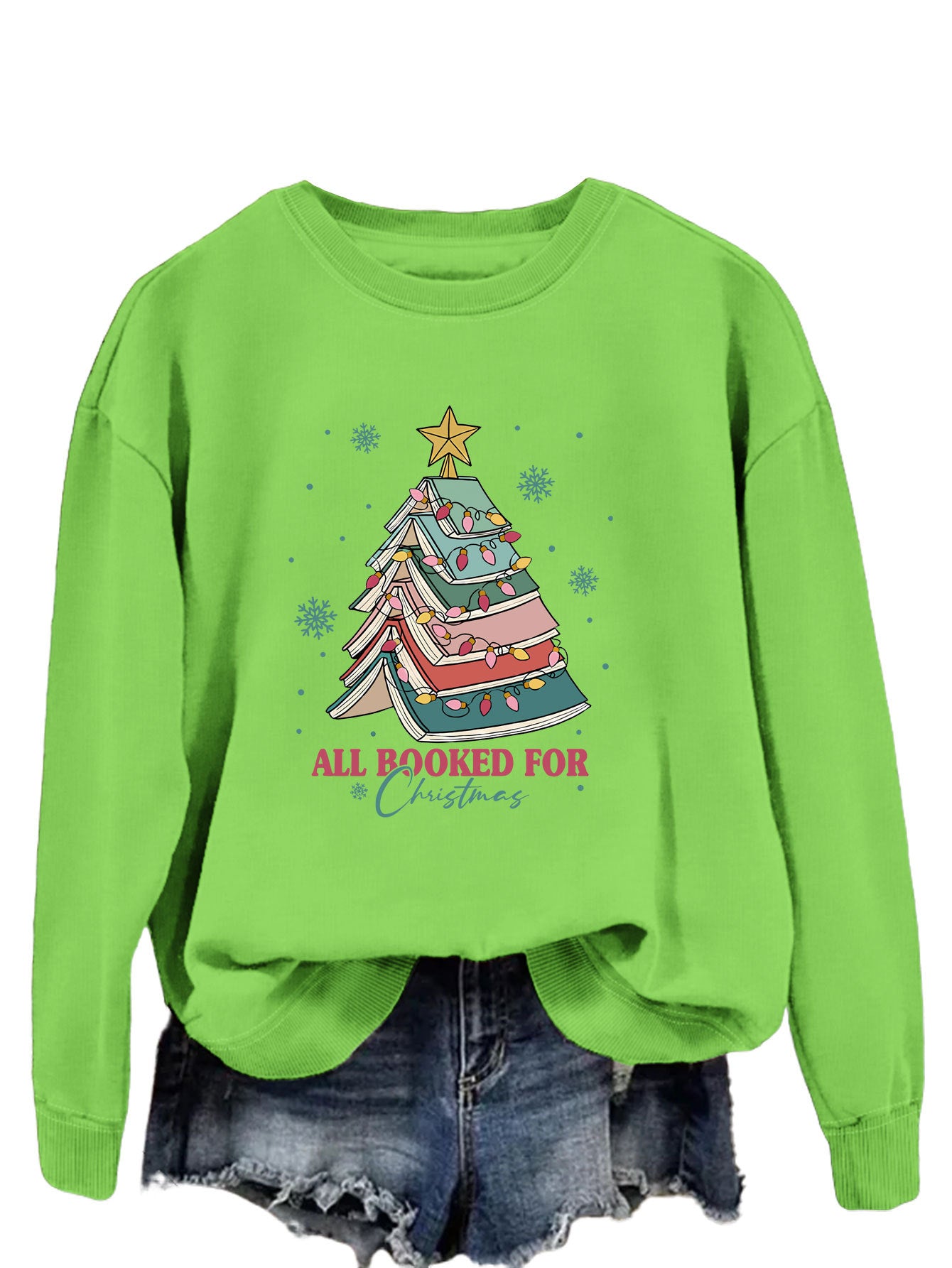 All Booked For Christmas Letters Fun Printed Casual Crew-Neck Hoodie