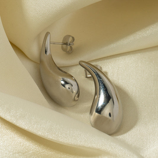 5pcs Simple Cool Color Geometric Long Steel Color Stainless Steel Drop Earrings Exaggerated Temperament Stud Female