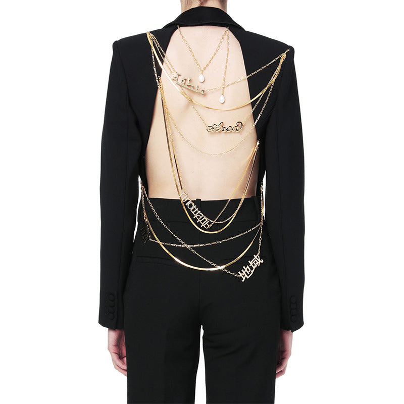 Small Fashion Sense Autumn New Sexy Big Back Chain Design Waist Small Suit Jacket