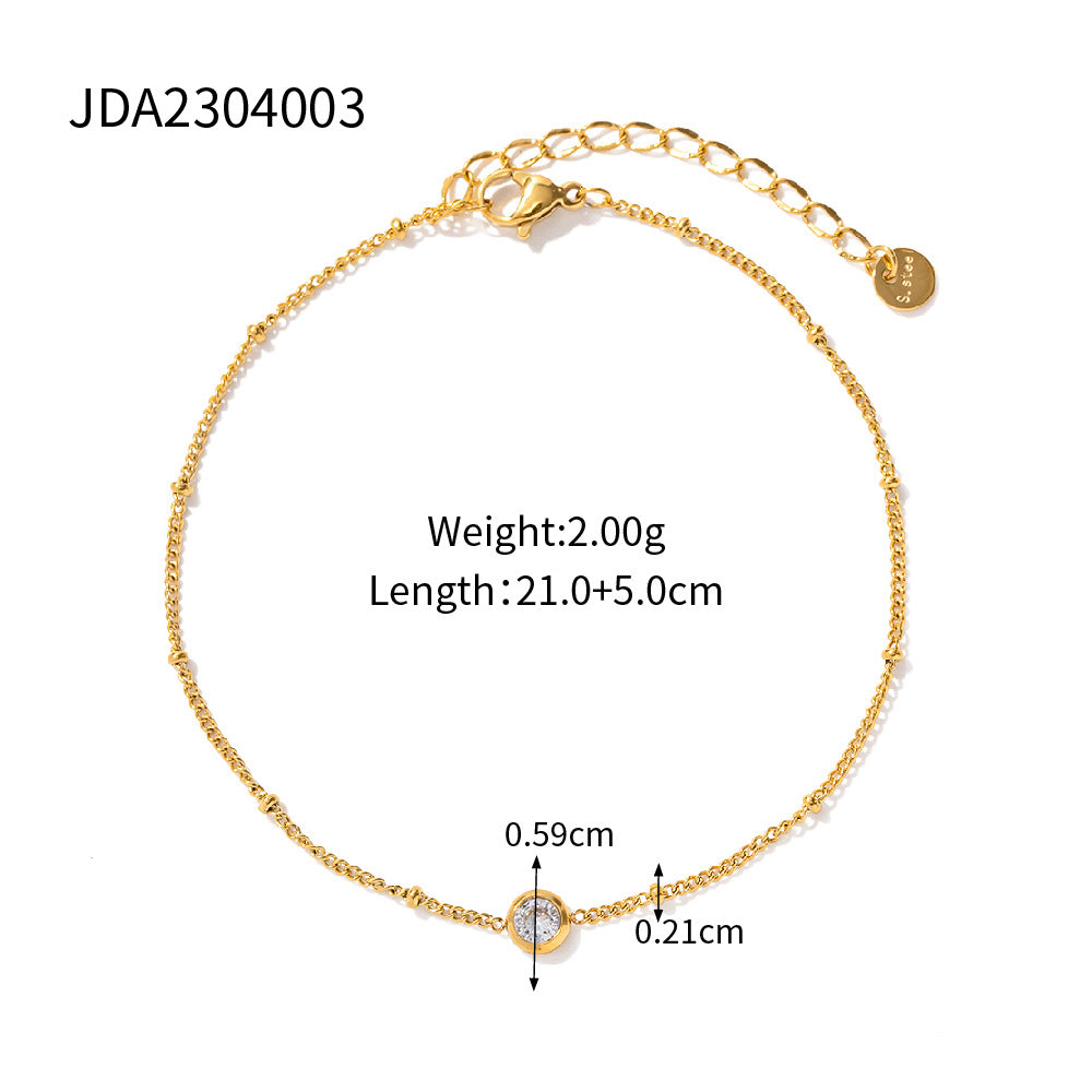 5pcs Retro Titanium Steel Bracelet 16K Gold Stainless Steel Inset White Zircon Anklet Women's Titanium Steel Anklet Jewelry