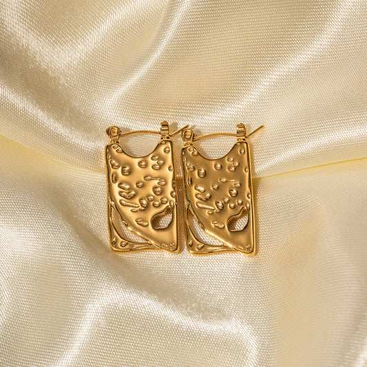 5pcs Stylish Vintage Square Hollow Design Earrings Style 18K Gold Stainless Steel Earrings Studs Female