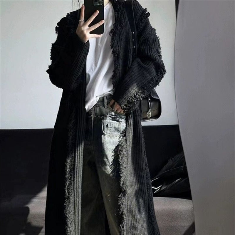 Knit Cardigan Woman Autumn And Winter New Lazy Long Fringe Design Feeling Soft Waxy Fashion Loose Sweater Woman Coat
