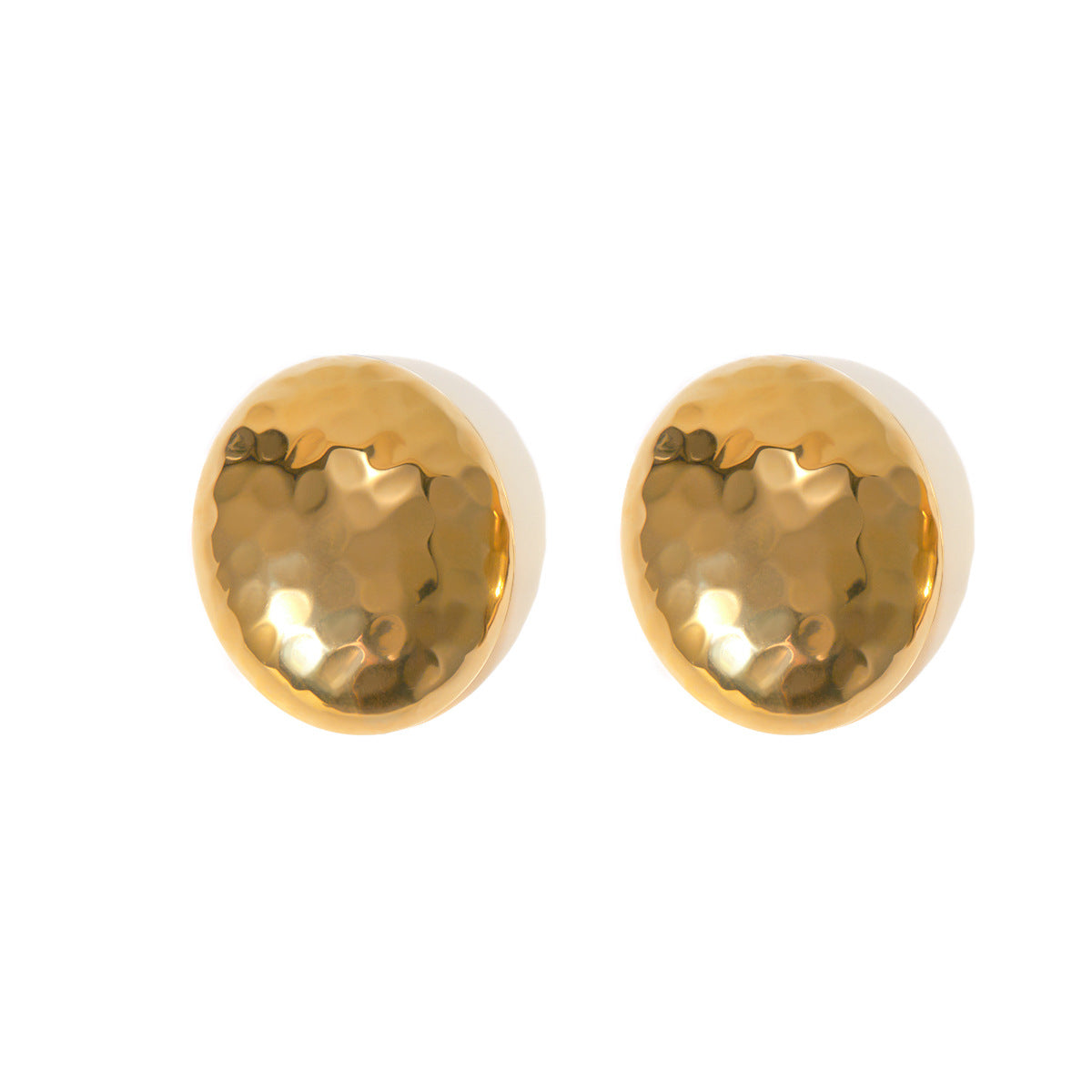 5pcs 18K Gold Stainless Steel Hammer Pattern Disco Mosaic Pattern Oval Earring Explosion