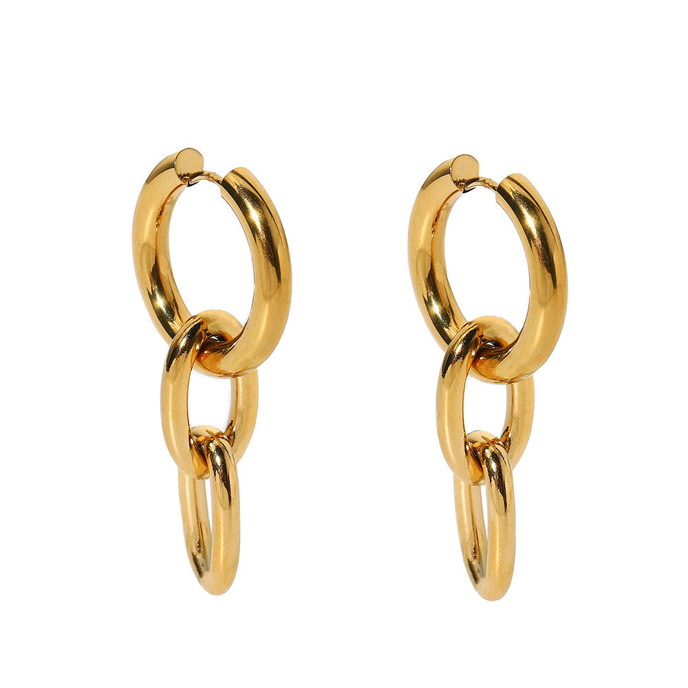 5pcs Earrings 18K Gold Plated Stainless Steel Large Gold Chain Pendant Earrings Double Titanium Steel Earrings Female