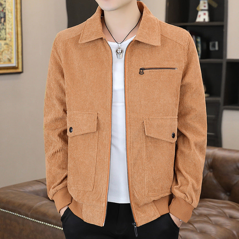 Corduroy Jacket Men's Winter Loose Baseball Uniform Lapel Clothing Plus Fleece Thickened Casual Cargo Jacket