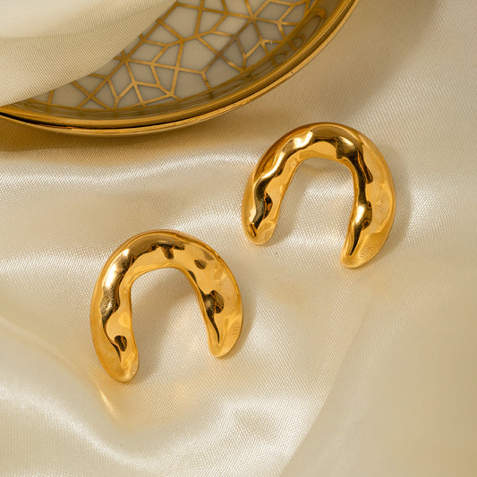 5pcs Gold Plated Stainless Steel Classic 18K Gold Stainless Steel Hammer Arch Earrings Women's Fashion Earring Accessories