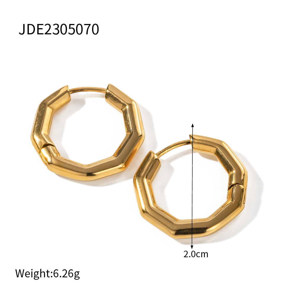 5pcs New Style 18K Gold Stainless Steel Symmetrical Bamboo Hoop Earrings Fashion Design Sense Earrings