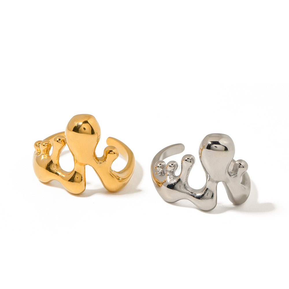 5pcs Fashion 18K Gold Stainless Steel Liquid Melt Ring Ring For Women