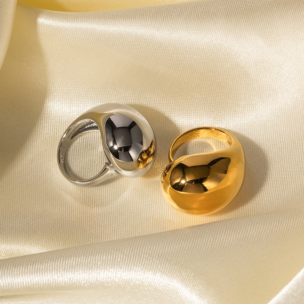 5pcs 18K Gold Exaggerated Version Of Stainless Steel Closed Ring Light Luxury Jewelry