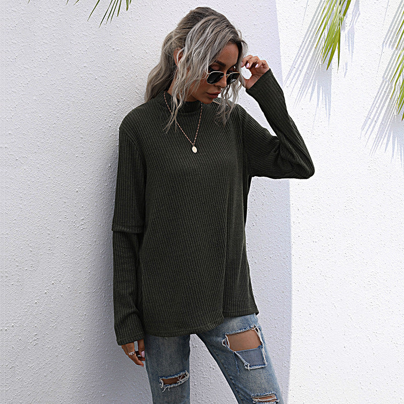 Effortless Elegance: Autumn High-Neck Blouse Sweater with Long Sleeves and Loose Fit