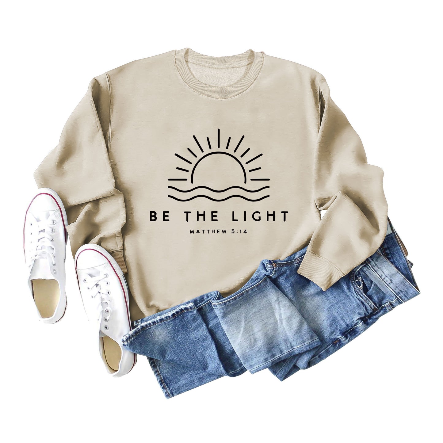 Fun Casual Be The Light Matthew Loose Long-Sleeved Hoodie For Women