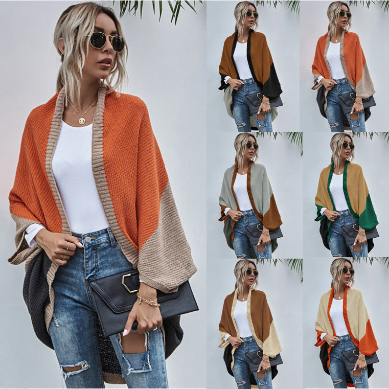 Color Cape Autumn And Winter New Color Knitting Cardigan Sweater Coat