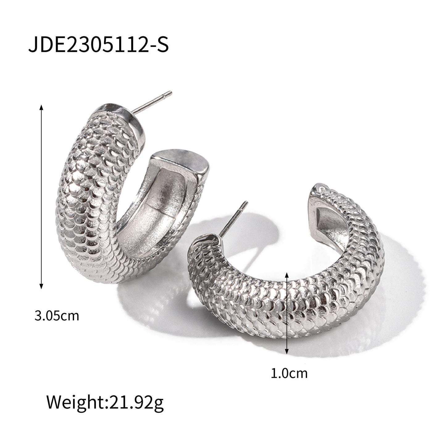 5pcs 18K Real Gold Stainless Steel Thick Cylindrical Fish Scale Shaped C Earrings Do Not Fade Color Jewelry