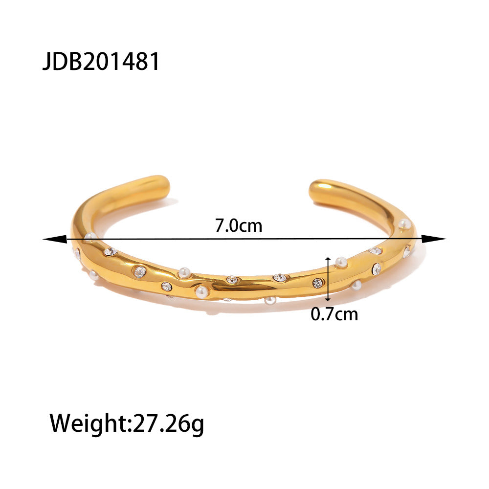5pcs Fashion New All-Match Titanium Steel Bracelet 18K Gold Plated Multi-Layer Full Diamond Pearl Bracelet Women's Hand Jewelry
