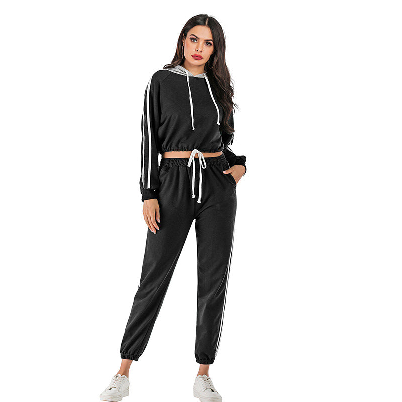 New Casual Sports Suit Women Hooded Loose Short Hoodie Pant Two-Piece Set