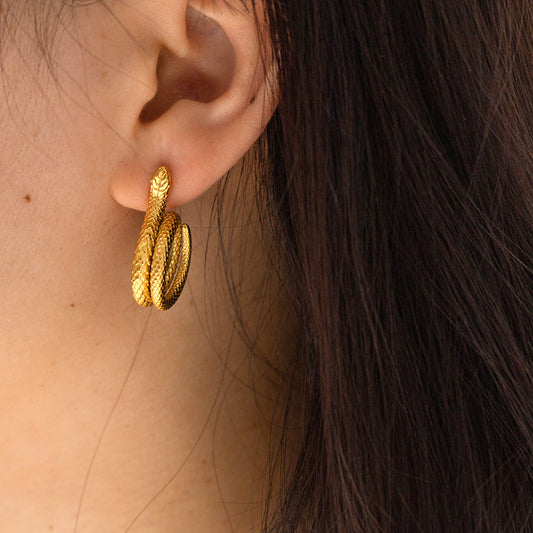 5pcs 18K Real Gold Stainless Steel Snake-Shaped Earrings With Do Not Fade Jewelry