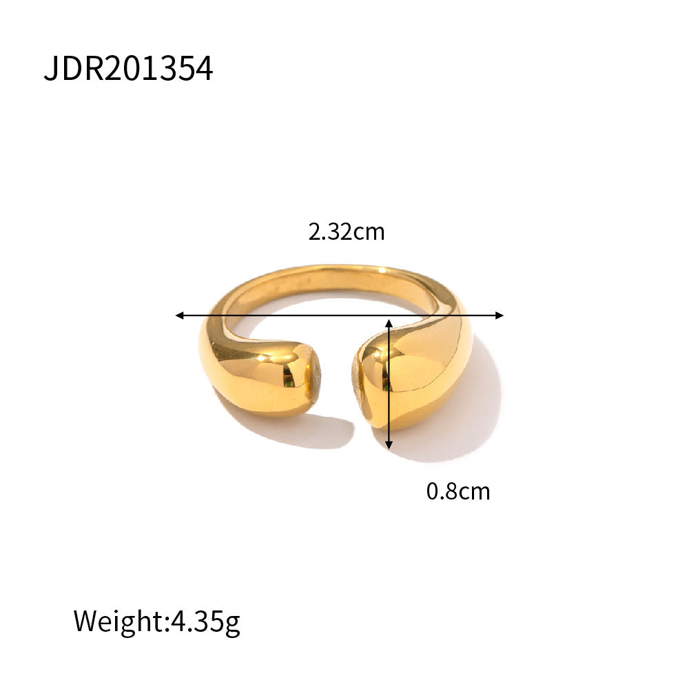 5pcs Fine Polished Gold Plated Stainless Steel Chunky Ring Women's Adjustable Open Ring Jewelry