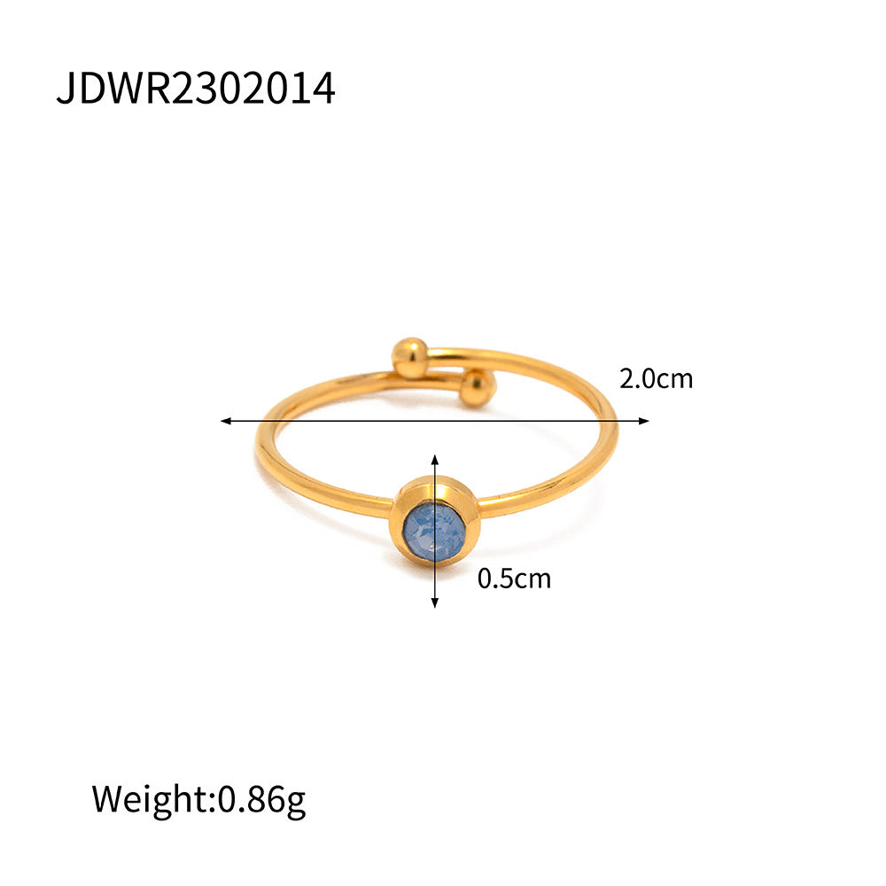 5pcs Fashionable 18K Gold Plated Simple Set With Light Blue Stone Open Ring Fashion Does Not Fade Jewelry
