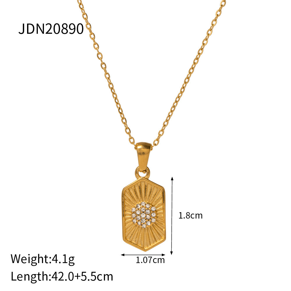 5pcs Hot Titanium Steel Pendant With 18K Gold Czech Diamond Geometry Brand Pendant Necklace