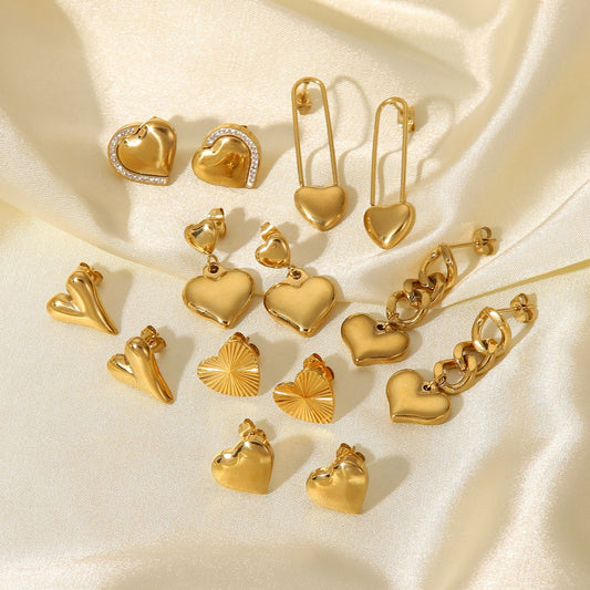 5pcs Elegant Fashion Love Earrings 14K Gold Heart Pendant Earrings Stainless Steel Earrings Women's Accessories