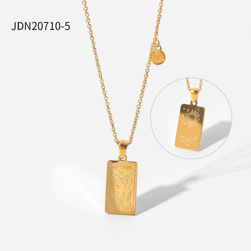 5pcs 12 Zodiac Necklace Stainless Steel Scorpio/Virgo/Libra/Bottle Gold Square Zodiac Pendant Necklace