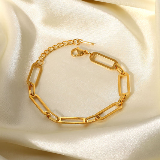 5pcs Exquisite Stainless Steel Rectangular Chain Bracelet 18K Gold Pvd Electroplated Hand Cut Chain Bracelet Bracelet Jewelry Women's Style