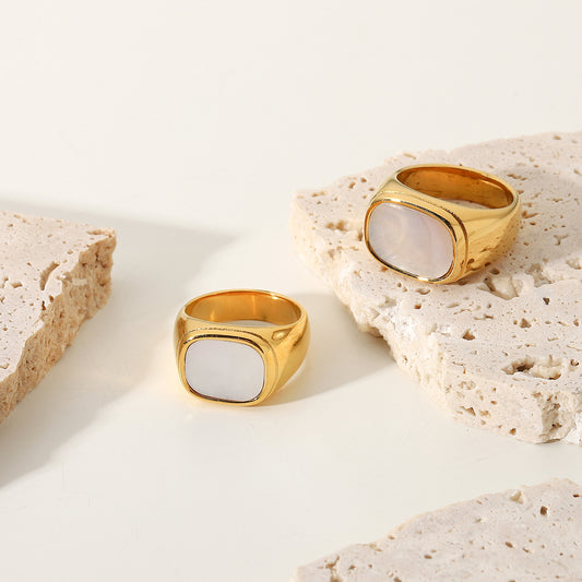 5pcs Rectangular White Ring 18K Gold Vacuum Plated Stainless Steel Wedding Ring Couple Ring