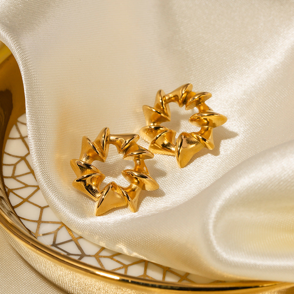 5pcs Earrings 18K Gold Stainless Steel Irregular Grain Round Spiral Studs Do Not Fade Women's Earrings