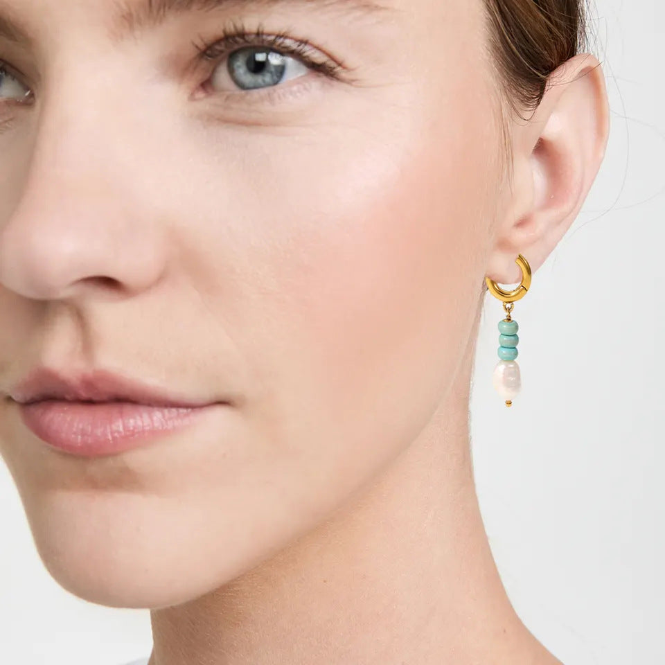 5pcs Green Series Of Niche Titanium Steel Earrings Retro Style High-Grade Non-Fading Turquoise Earrings