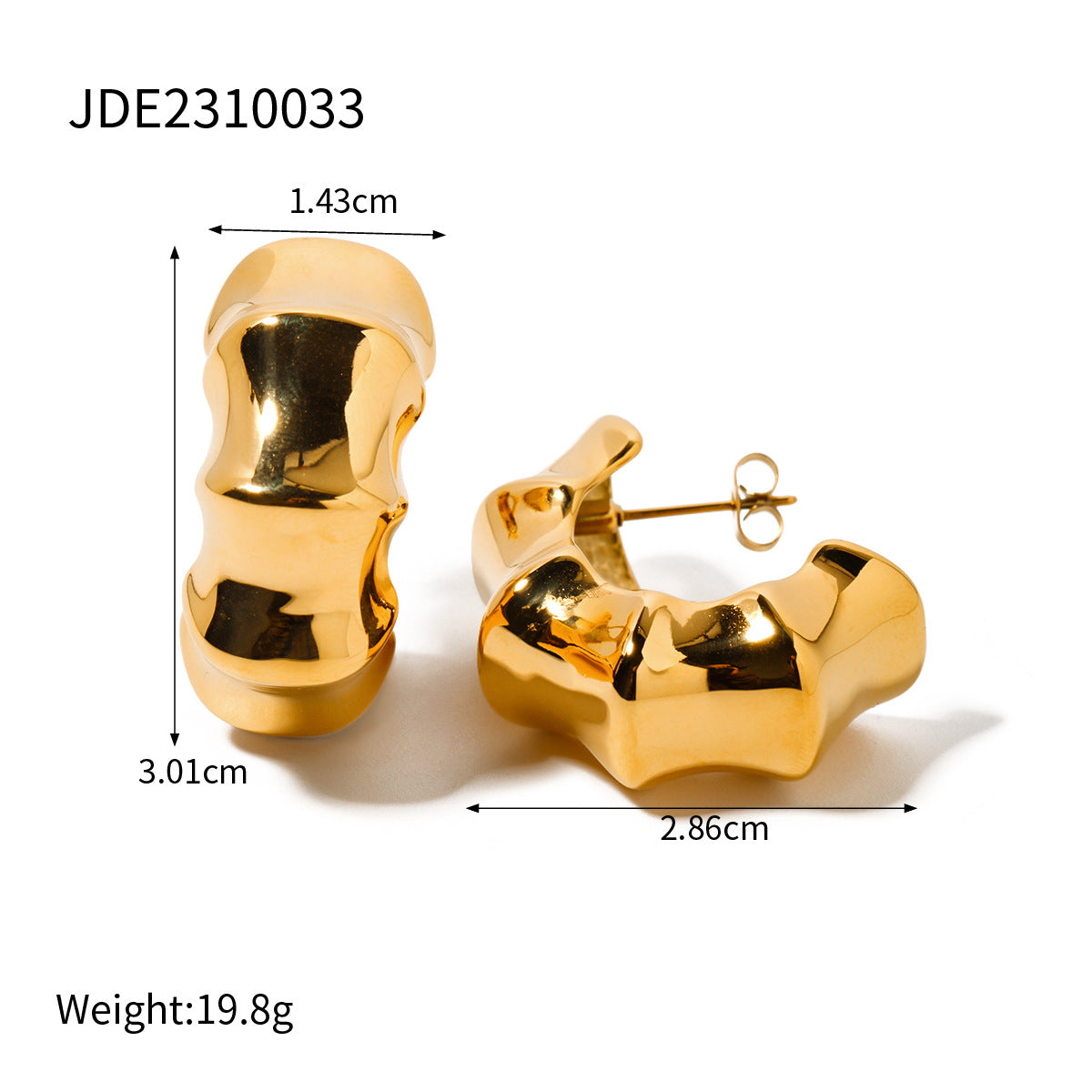 5pcs New 18K Gold Stainless Steel Bamboo Earrings Thick Ring Stainless Steel Earrings Women's Earrings Jewelry