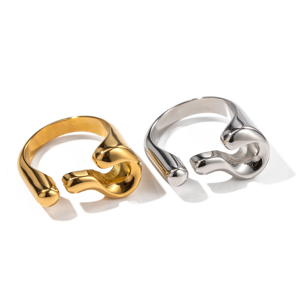 5pcs 18K Gold Plated Irregular Stainless Steel Open Ring Women's All-Matching Hand Jewelry Without Fade