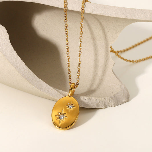 5pcs Fashion New Zircon Octet Star Oval Tag Necklace 18K Electroplated Stainless Steel Collar Necklace