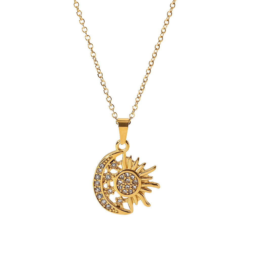 5pcs New Titanium Steel Necklace 18K Gold Plated Stainless Steel Set Diamond Too Bright God Moon Pendant Necklace Jewelry Women