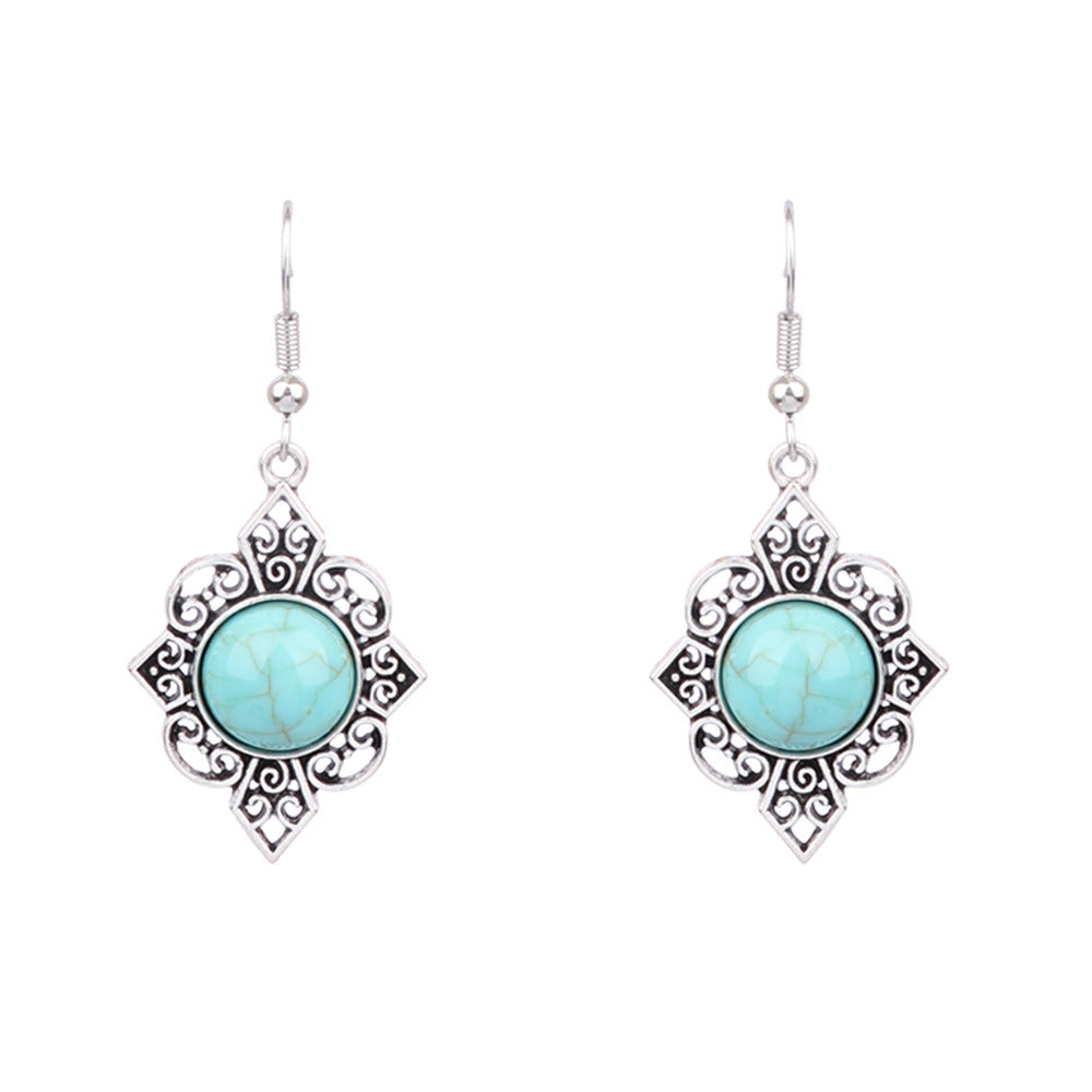 Turquoise Earrings New Bohemian Fringe Earrings Geometric Alloy Retro Style Exaggerated Earrings