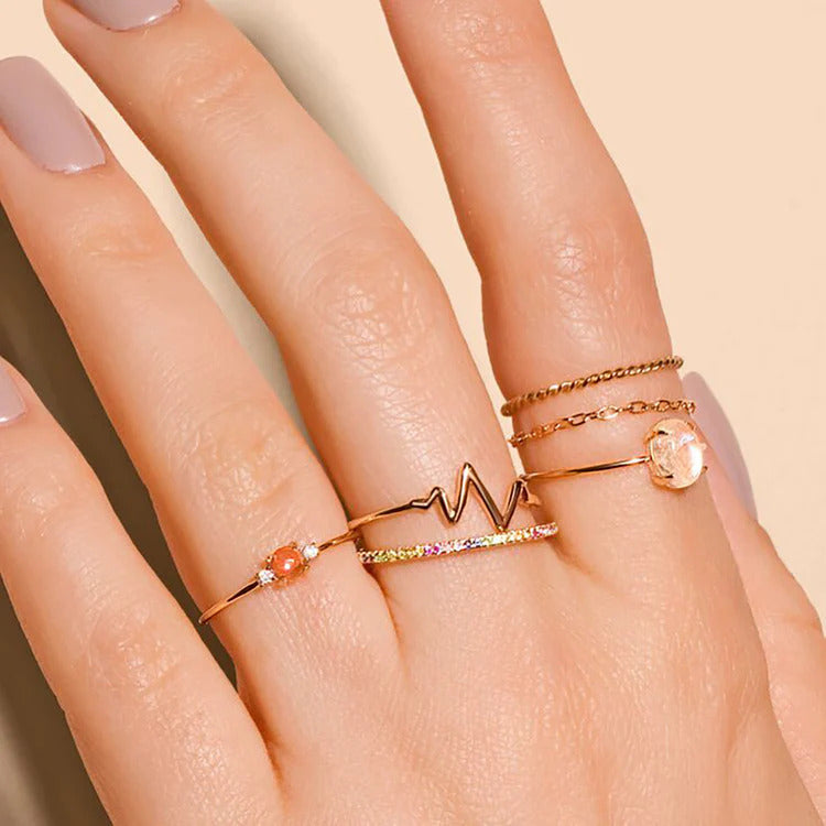 5pcs Niche Design Women's All-Match Titanium Steel Ring Stainless Steel Plated 18K Gold Open Heart Ring Ring