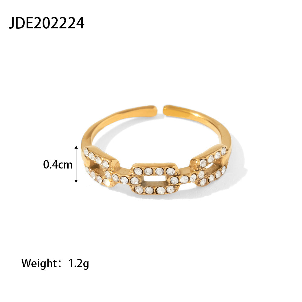 5pcs 18K Gold Plated Stainless Steel Square Chain Ring Small Diamond Delicate Stacked Ring Fashion All-Match Titanium Steel Ring Women