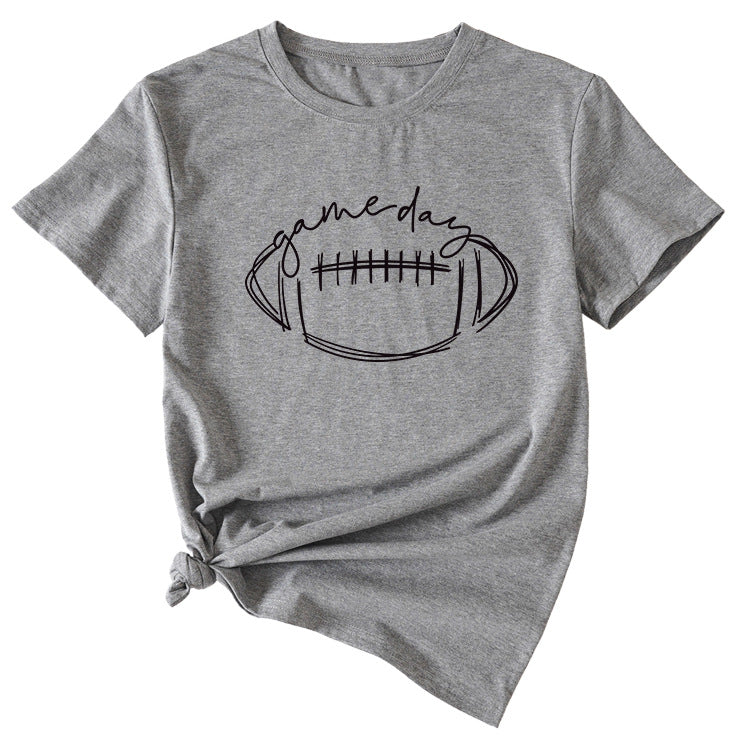 Wishgame Day Women's Casual Short Sleeve Top With Fun Rugby Pattern