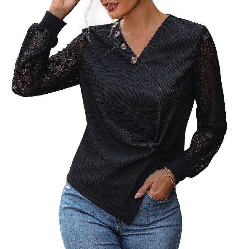 Autumn New Fashion Women's Black Long-Sleeved Knitted Top